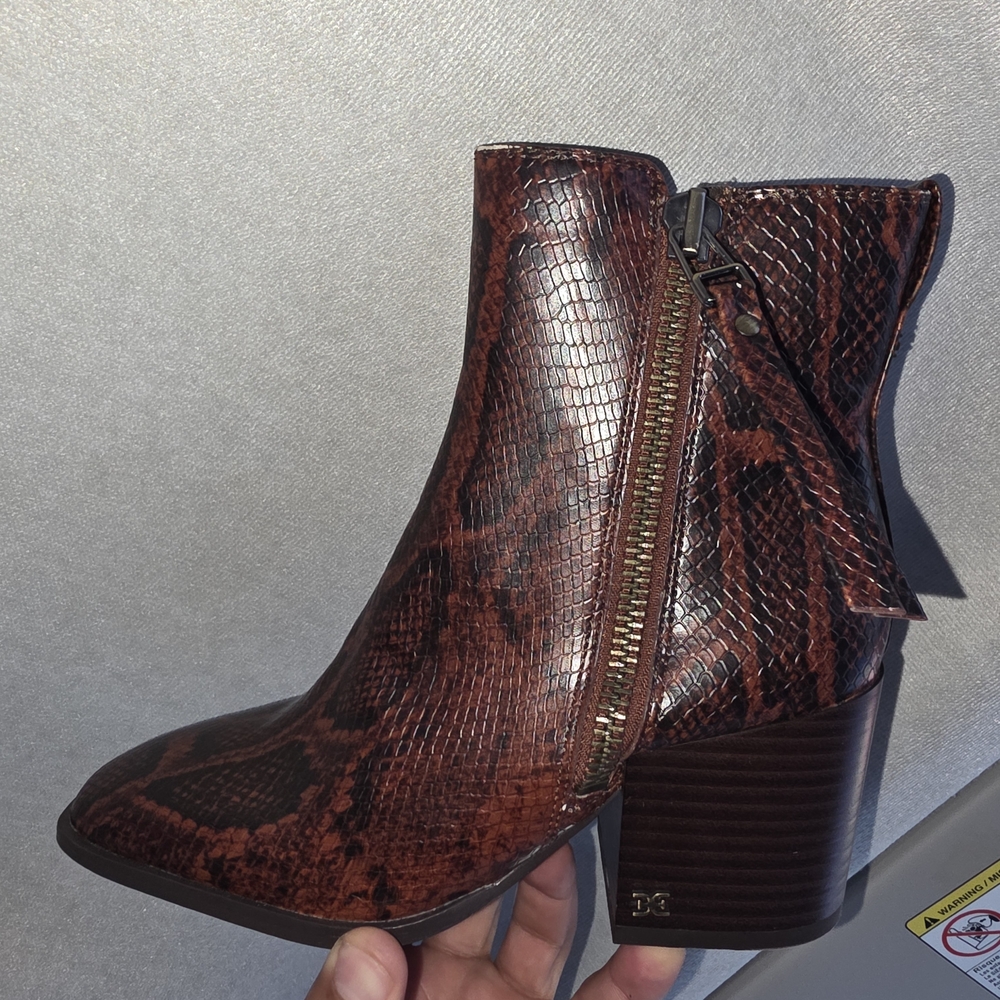 Sam Edelman Dark Brown Snake Print Ankle Boots